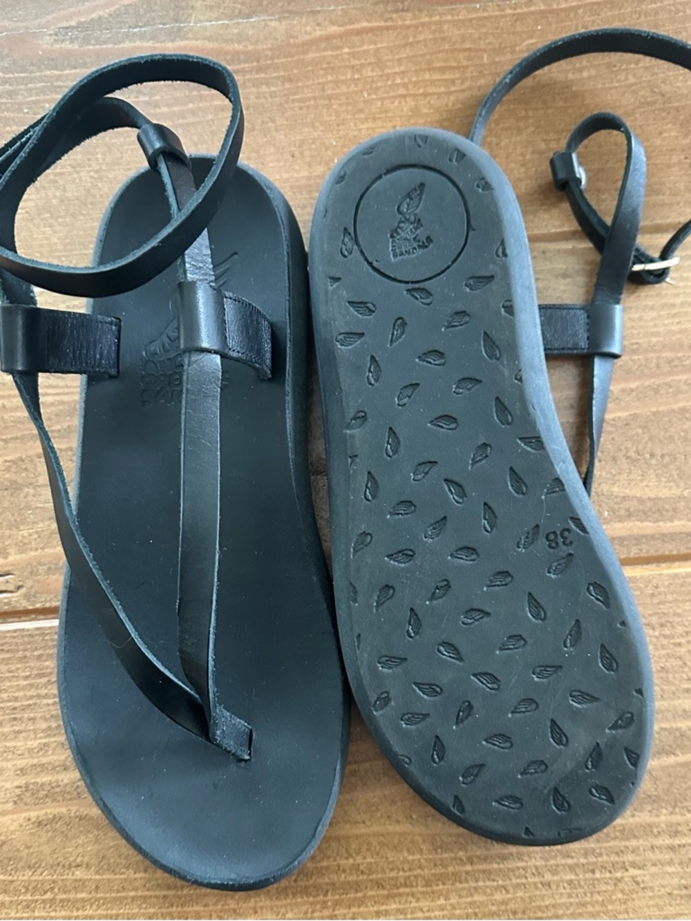 Ancient Greek Sandals Black Leather T-Strap Ankle Sandals - Picture 2 of 2